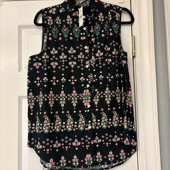 NWT Ann Taylor Womens Top Ruffle Floral Boho Feminine Cottage Whimsigoth Black L - Picture 1 of 8